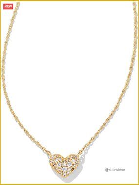 Heart Pendant Necklace Gift Set in Gold Plated Brass with Cubic Zirconia